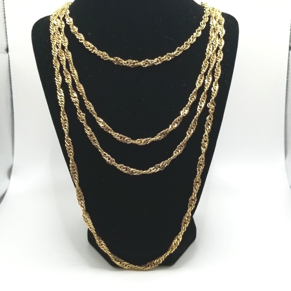 D'Orlan Signed 4 Strand Multi-Layer Twisted Gold Tone Rope Necklace Vintage